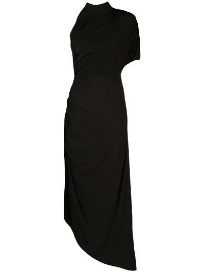 Retroféte Monica Asymmetric One-sleeve Draped Jersey Dress In Black