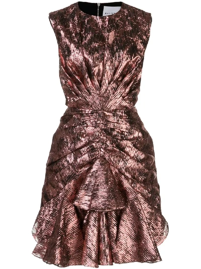 Halpern Ruched Metallic Cutout-back Mini Dress In Pink