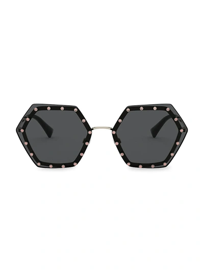 Valentino Crystal Lined Rimless Hexagon Sunglasses In Smoke