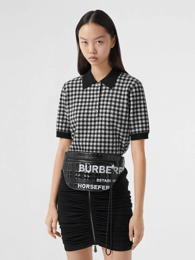 Burberry Gingham Check Polo Top In Black