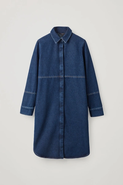 Cos Topstitched Organic Cotton Denim Dress In Blue