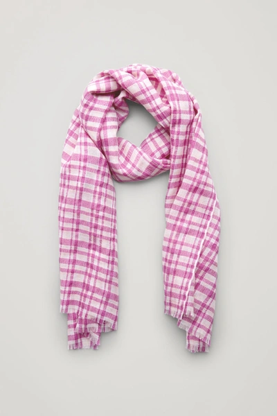 Cos Checked Wool Scarf In Pink