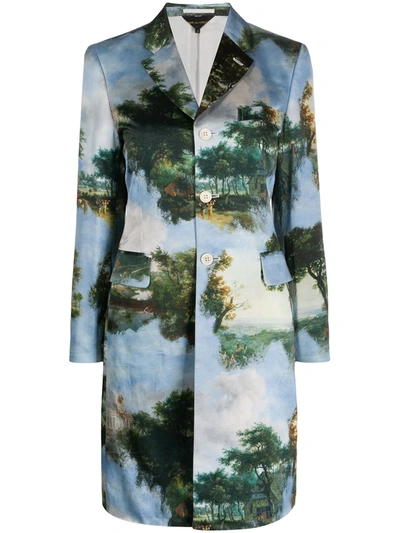 Comme Des Garçons Graphic Print Single-breasted Coat In Sky Blue