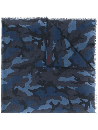 Valentino Camouflage Print Scarf In Blue