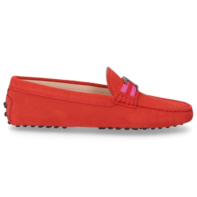 Tod's Gommini Suede Mocassino Penny Loafers In Red
