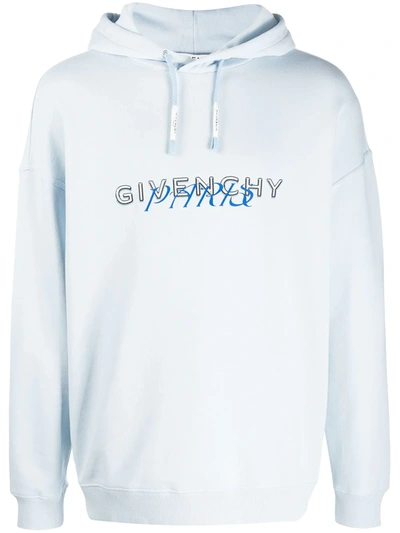 Givenchy Graphic-print Cotton-jersey Drawstring Hoody In Blue