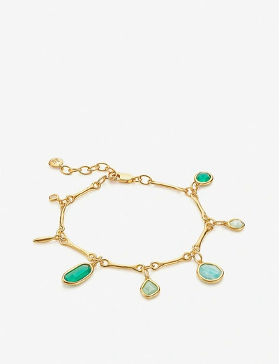 Monica Vinader Womens  Siren 18ct Gold-plated Sterling Silver Rock Crystal, Green Onyx, Chrysoprase A In 18ct Gold Vermeil