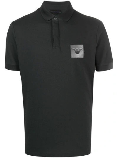 Emporio Armani Logo Patch Polo Shirt In Grey