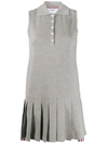 Thom Browne Rwb Stripe Sleeveless Pleated Tennis Dress In 055 Light Grey