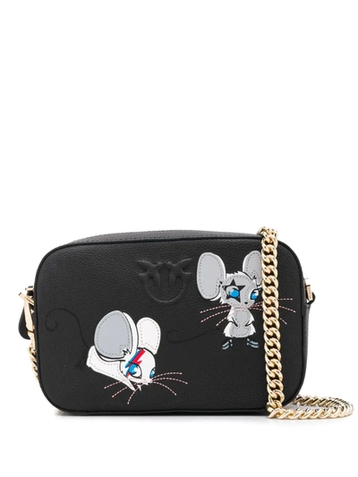 Pinko Mouse Embroidered Shoulder Bag In Black