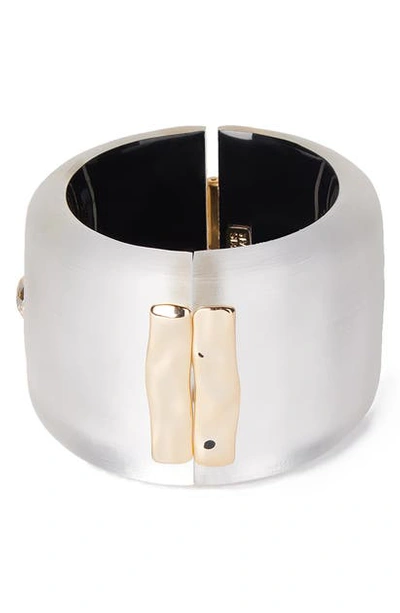 Alexis Bittar Future Antiquity Triple Crystal Wide Bangle Bracelet In Silver