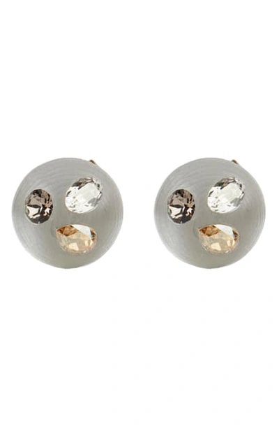 Alexis Bittar Future Antiquity Crystal Studded Sphere Button Earrings In Silver