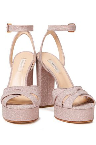 Casadei Selene Glittered Leather Platform Sandals In Lilac