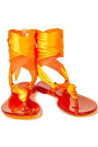 Casadei Lace-up Silk-satin Sandals In Orange