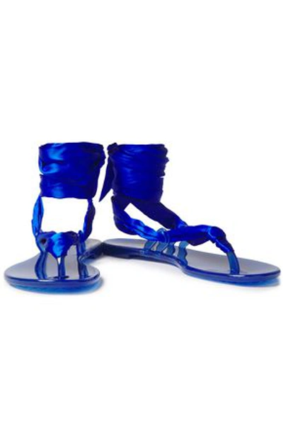 Casadei Lace-up Silk-satin Sandals In Bright Blue