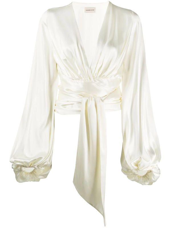 white satin wrap top