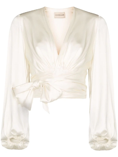 Alexandre Vauthier Plunge-neck Draped Silk-blend Satin Wrap Top In Ivory