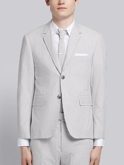 Thom Browne Single Breasted Sport Coat With Half Lining In Seersucker In White