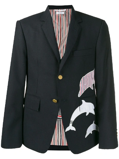 Thom Browne Fresco Dolphin Embroidery Sport Coat In Blue