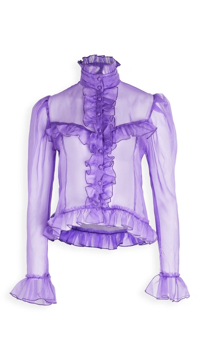 Silvia Astore Carlotta Ruffled Silk Organza Blouse In Purple