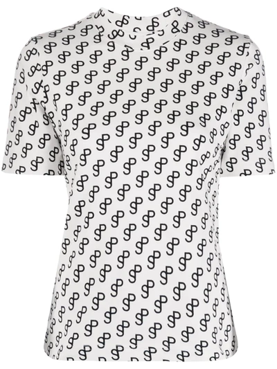 Saks Potts Chica Monogram Print Smocked T-shirt In White,black