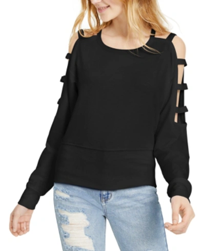 Almost Famous Juniors' Caged Cold-shoulder Sweatshirt In Black