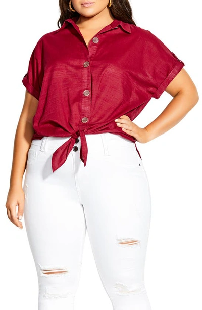 City Chic Trendy Plus Size Explore Cotton Button-up Shirt In Rhubarb