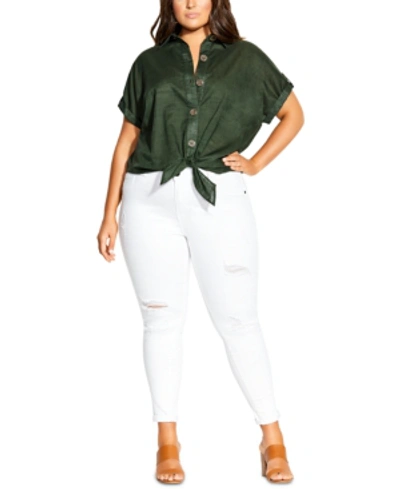 City Chic Trendy Plus Size Explore Cotton Button-up Shirt In Jungle