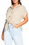 City Chic Trendy Plus Size Explore Cotton Button-up Shirt In Stone