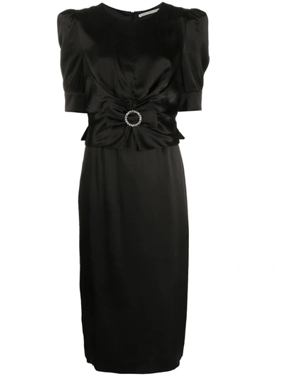 Alessandra Rich Satin Crystal-buckle Midi Dress In Black