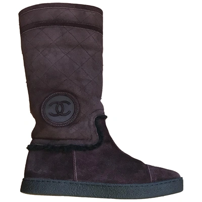 Pre-owned Chanel Purple Leather Boots