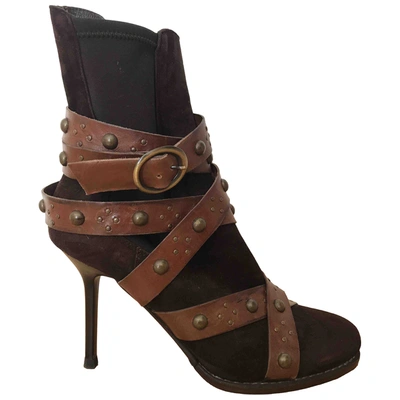 Pre-owned Gianmarco Lorenzi Leather Buckled Boots In Brown