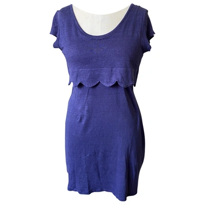 Pre-owned Claudie Pierlot Linen Mini Dress In Blue