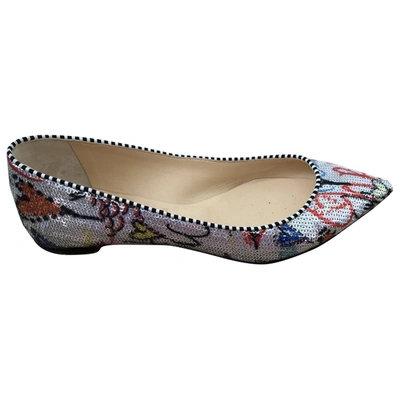 Pre-owned Christian Louboutin Glitter Ballet Flats In Silver