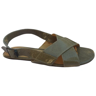 Pre-owned Lanvin Patent Leather Sandals In Khaki