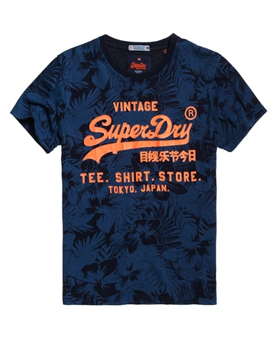 Superdry Shirt Shop Indigo All Over Print T-shirt In Blue