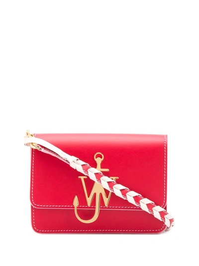 Jw Anderson Anchor Logo Leather Bag W/braided Strap In Scarlet