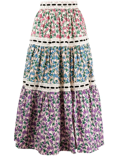 Marc Jacobs Floral Print Cotton Poplin  Skirt In Green