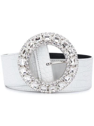 Alessandra Rich 50mm Croc Embossed Leather Belt In White