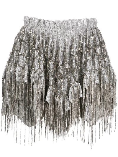 Isabel Marant Zulina Fringed Embellished Metallic Silk-blend Mini Skirt In Silver