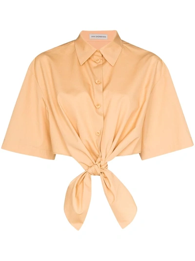Vika Gazinskaya Tie-front Cotton Shirt In Brown