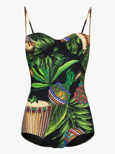 Dolce & Gabbana Jungle Print Balconette Swimsuit In Green