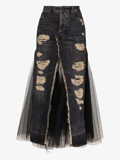 Ben Taverniti Unravel Project Unravel Distressed Tulle Long Skirt In Black