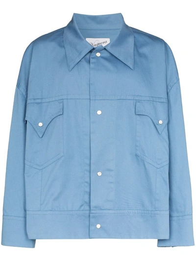 Vaquera Oversized Western Cotton Shirt Jacket In Blue