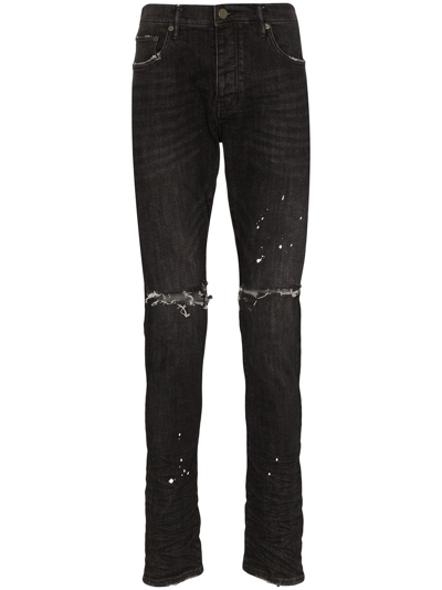 Purple Brand P001-bos Slim Fit Jeans In Black Over Spray