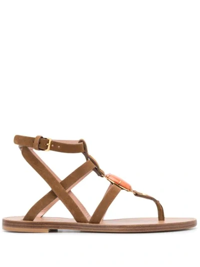 Alberta Ferretti 10mm Embellished Suede Flat Sandals In Brown