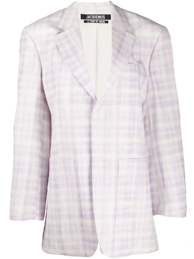 Jacquemus Lilac Check Print La Waistcoate D'homme Blazer In White