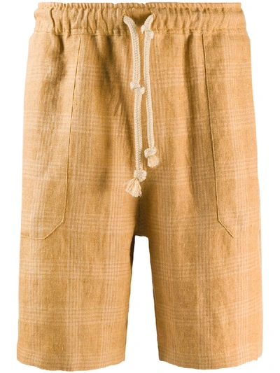 Nanushka Jem Checked Linen Drawstring Shorts In Yellow
