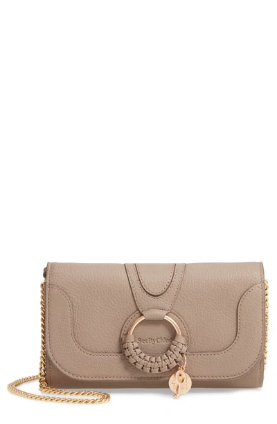 See By Chloé Hana Large Leather Wallet On A Chain In Motty Grey