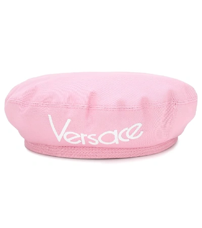 Versace Logo Cotton Beret In Pink
